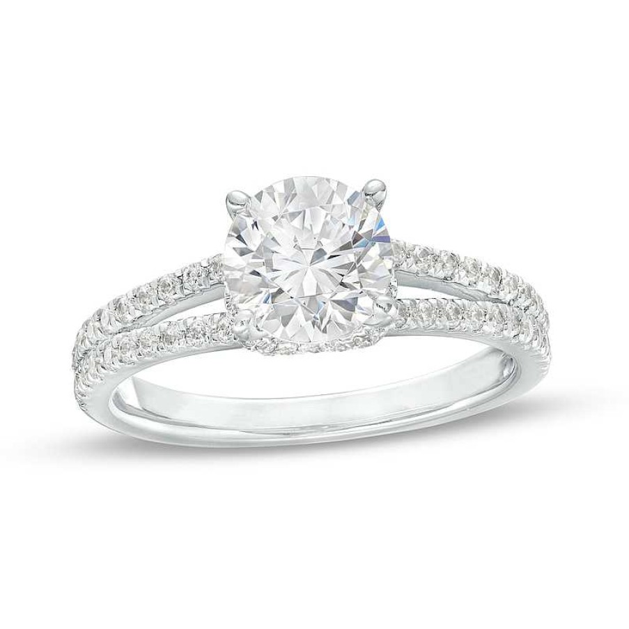 Rings Zales | 1-5/8 Ct. T.W. Certified Lab-Created Diamond Hidden Frame Split Shank Engagement Ring In 14K White Gold (F/Vs2)