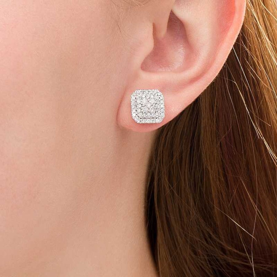 Earrings Zales | 1-1/4 Ct. T.W. Multi-Diamond Cushion Frame Stud Earrings In 10K Rose Gold