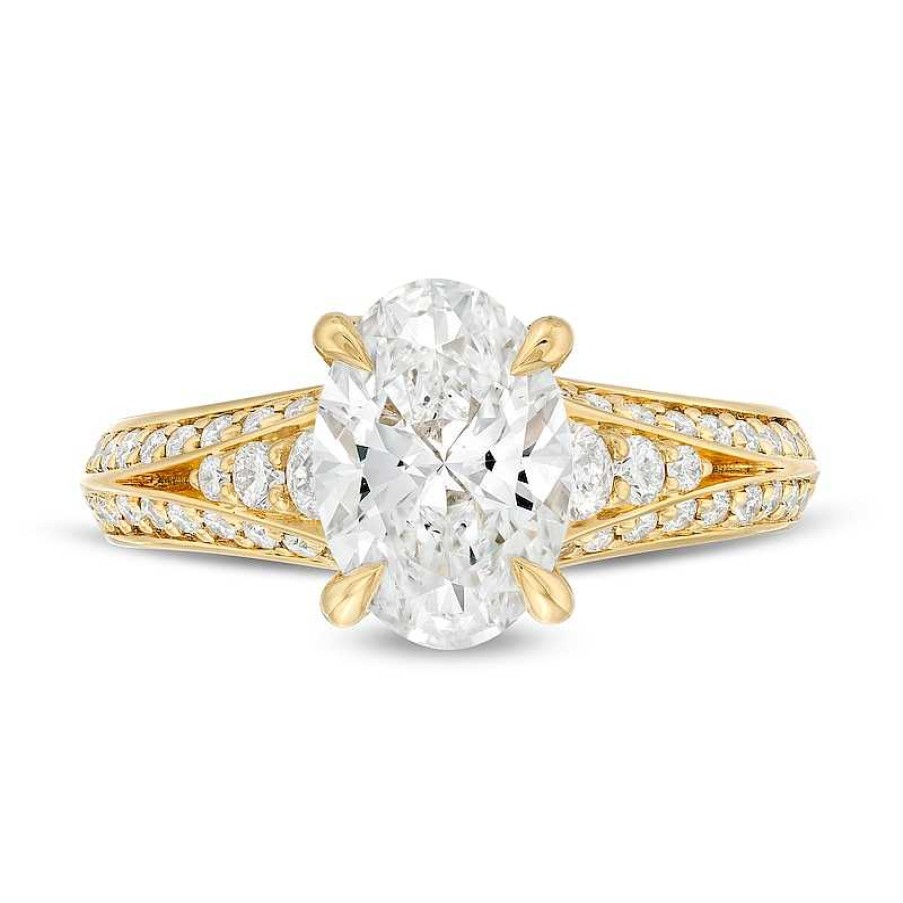 Rings Zales | Kleinfeld® X Zales 2-1/2 Ct. T.W. Certified Oval Lab-Created Diamond Triple Row Engagement Ring In 18K Gold (F/Vs2)