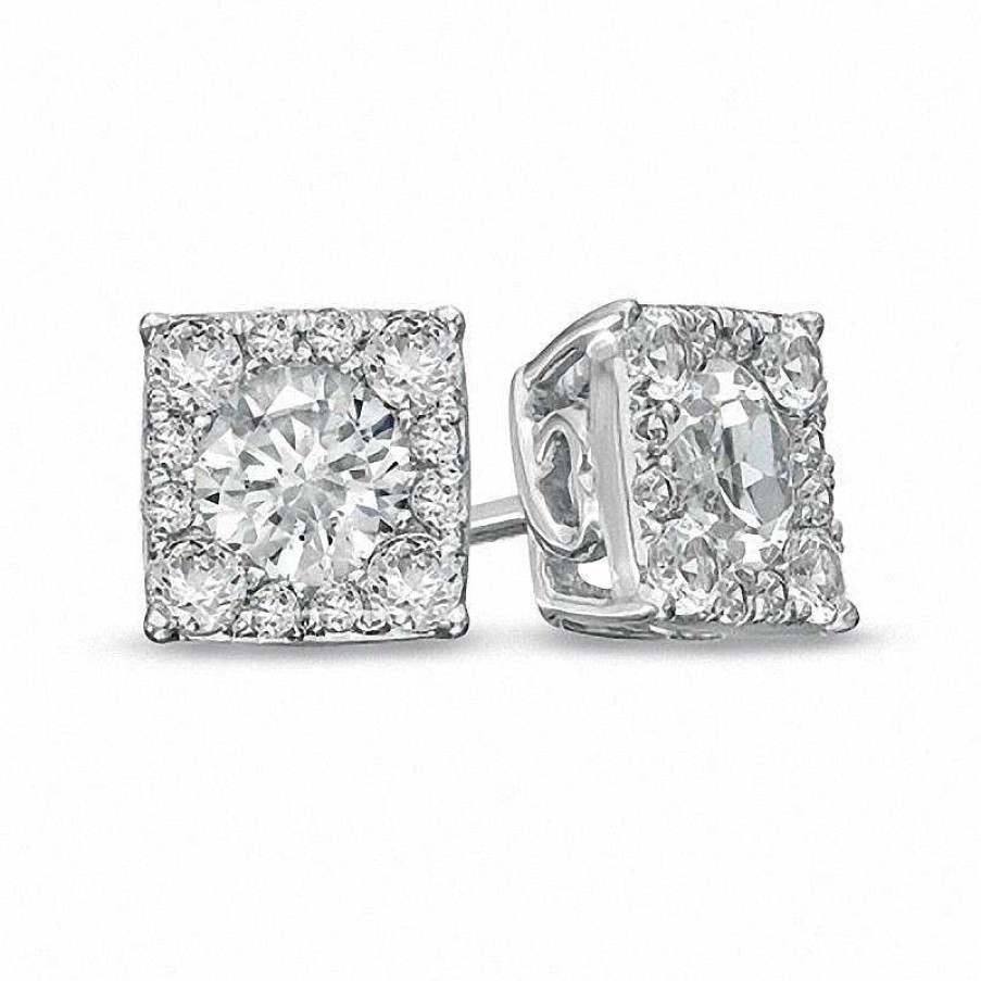 Earrings Zales | Lab-Created White Sapphire Composite Square Stud Earrings In Sterling Silver