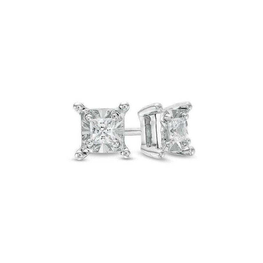 Earrings Zales | 1/4 Ct. T.W. Princess-Cut Diamond Solitaire Stud Earrings In Sterling Silver (J/I3)