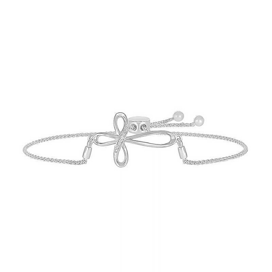 Bracelets Zales | Diamond Accent Loop Cross Bolo Bracelet In Sterling Silver – 9.5"