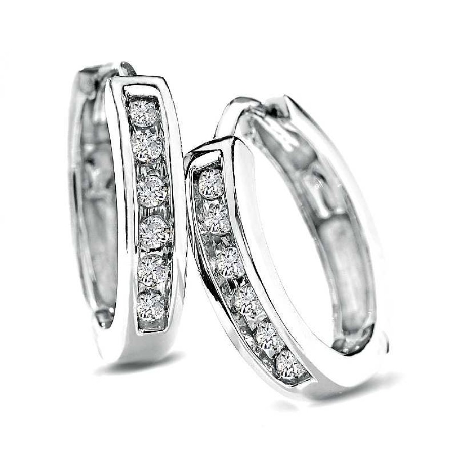 Earrings Zales | 1/10 Ct. T.W. Diamond Huggie Hoop Earrings In 10K White Gold