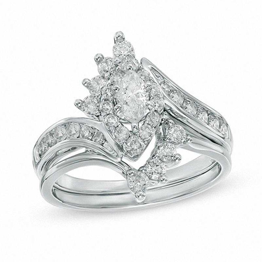 Rings Zales | 1 Ct. T.W. Marquise Diamond Shadow Frame Bridal Set In 14K White Gold