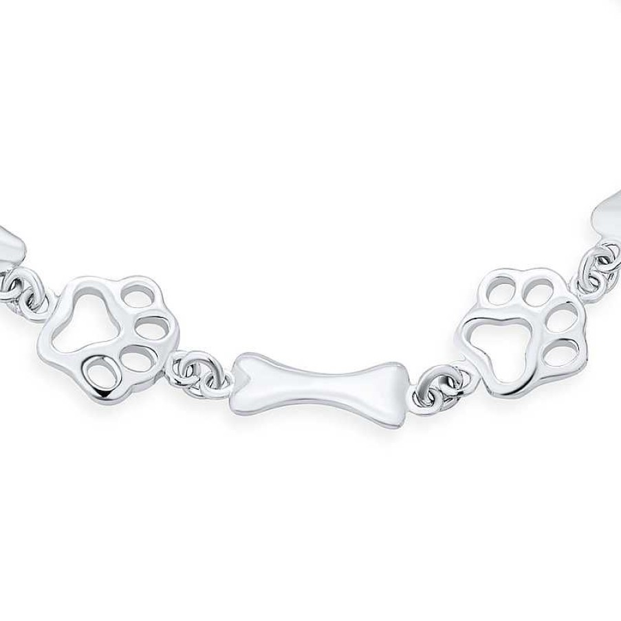 Bracelets Zales | Dog Bone And Paw Print Alternating Bracelet In Sterling Silver - 7.5"