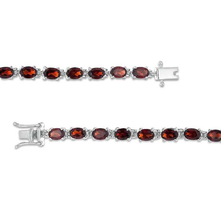 Bracelets Zales | Sideways Oval Garnet Tennis Bracelet In Sterling Silver - 7.25"