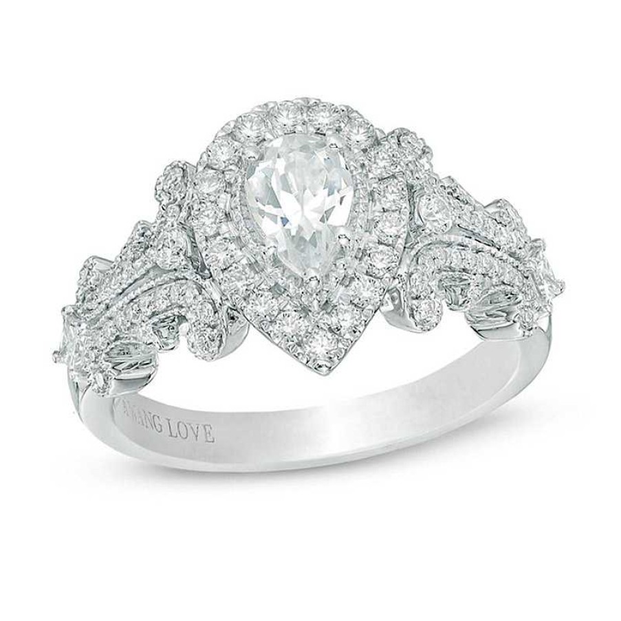 Rings Zales | Vera Wang Love Collection 1 Ct. T.W. Pear-Shaped Diamond Frame Engagement Ring In 14K White Gold