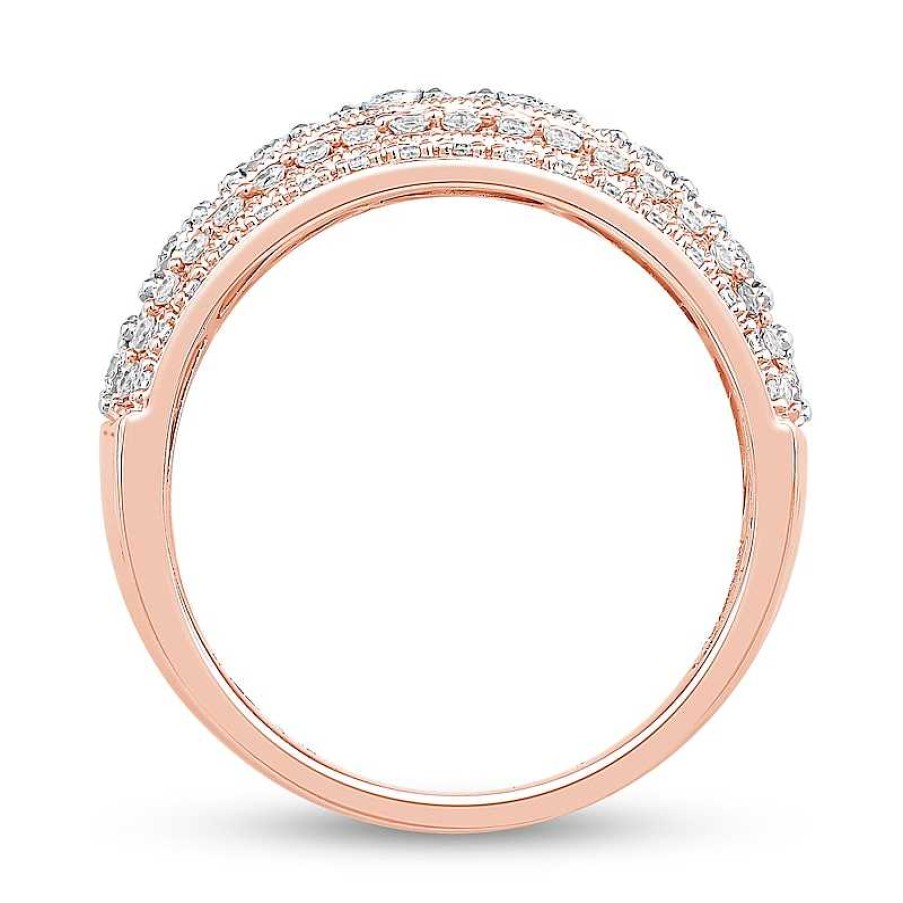 Rings Zales | 1 Ct. T.W. Diamond Edge Raised Multi-Row Vintage-Style Band In 10K Rose Gold