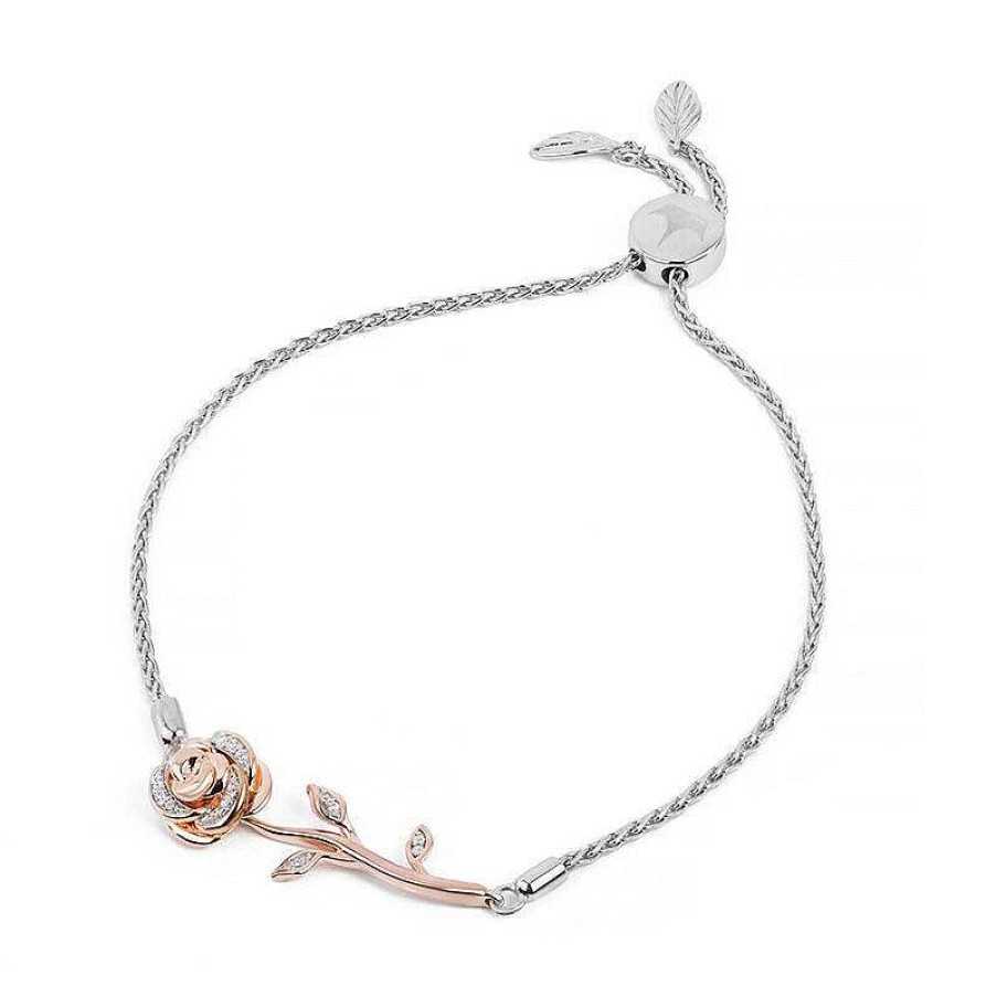 Bracelets Zales | Enchanted Disney Belle 1/10 Ct. T.W. Diamond Rose Bolo Bracelet In Sterling Silver And 10K Rose Gold - 8.5"