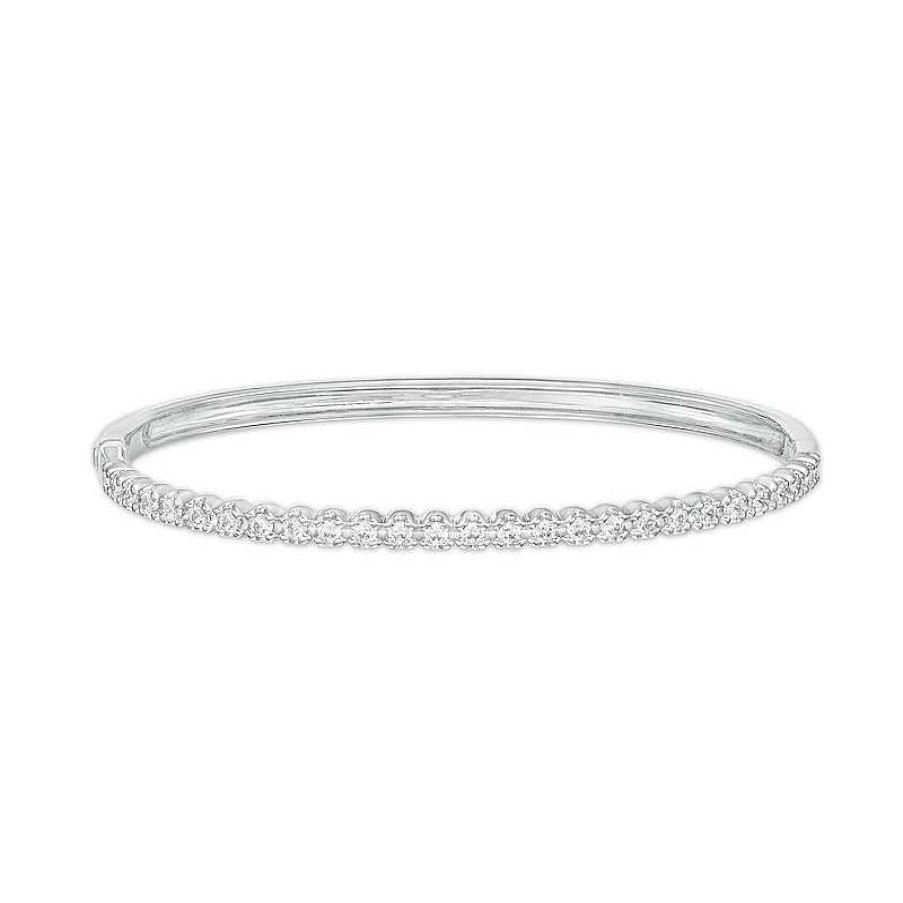 Bracelets Zales | 1 Ct. T.W. Certified Lab-Created Diamond Line Bangle In 14K White Gold (F/Si2) – 7.25"