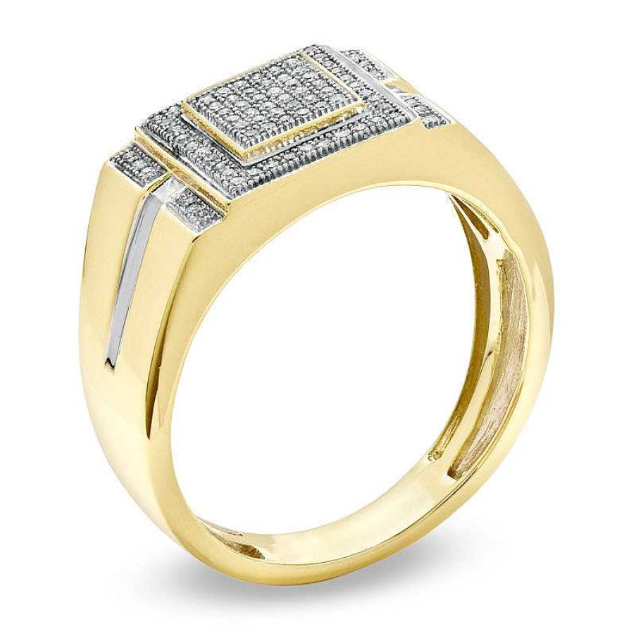 Rings Zales | Men'S 1/4 Ct. T.W. Diamond Micro Cluster Square Stepped Ring In 10K Gold