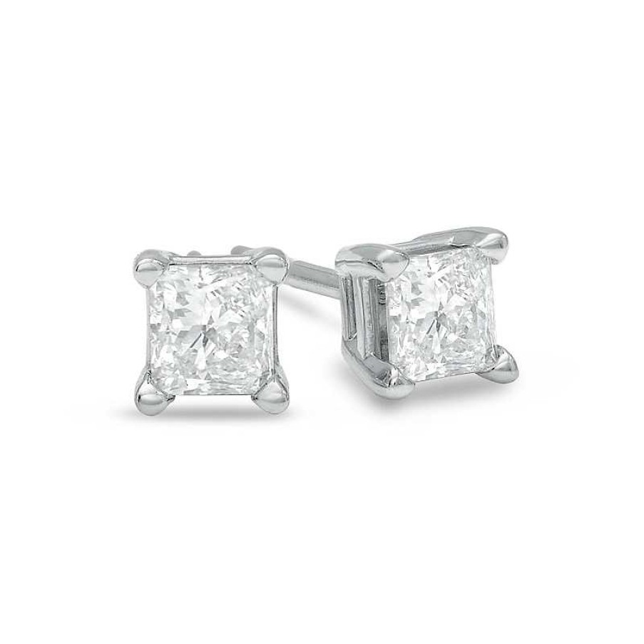 Earrings Zales | 3/8 Ct. T.W. Princess-Cut Diamond Solitaire Stud Earrings In 14K White Gold (J/I3)