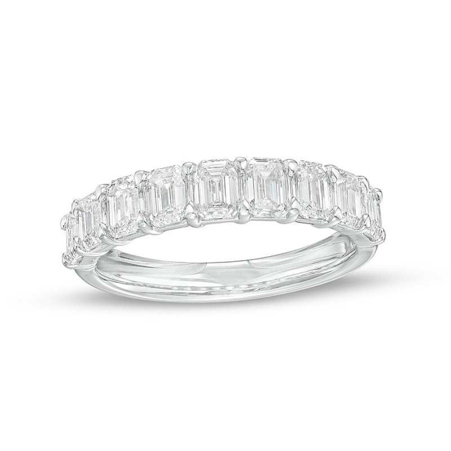 Rings Zales | 1-3/4 Ct. T.W. Certified Emerald-Cut Diamond Anniversary Band In 14K White Gold (I/Si2)