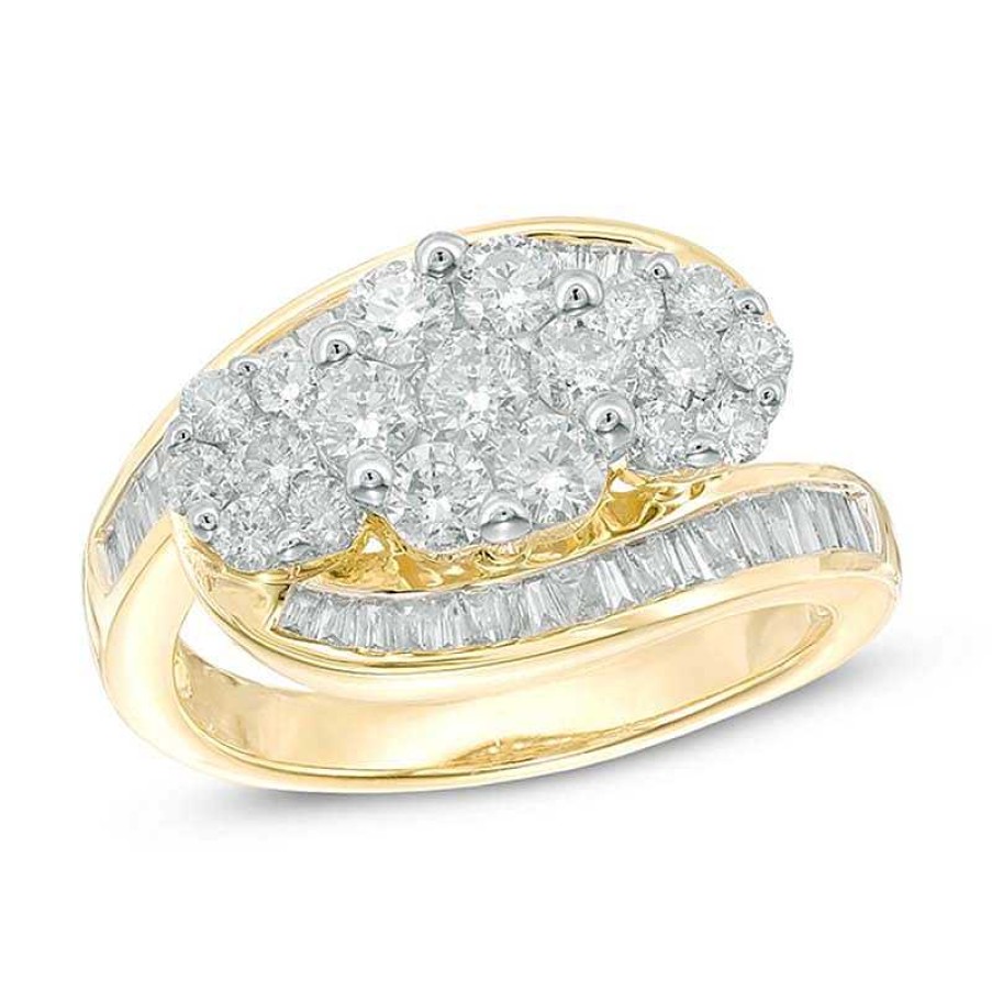 Rings Zales | 1-1/2 Ct. T.W. Multi-Diamond Three Flower Bypass Ring In 14K Gold