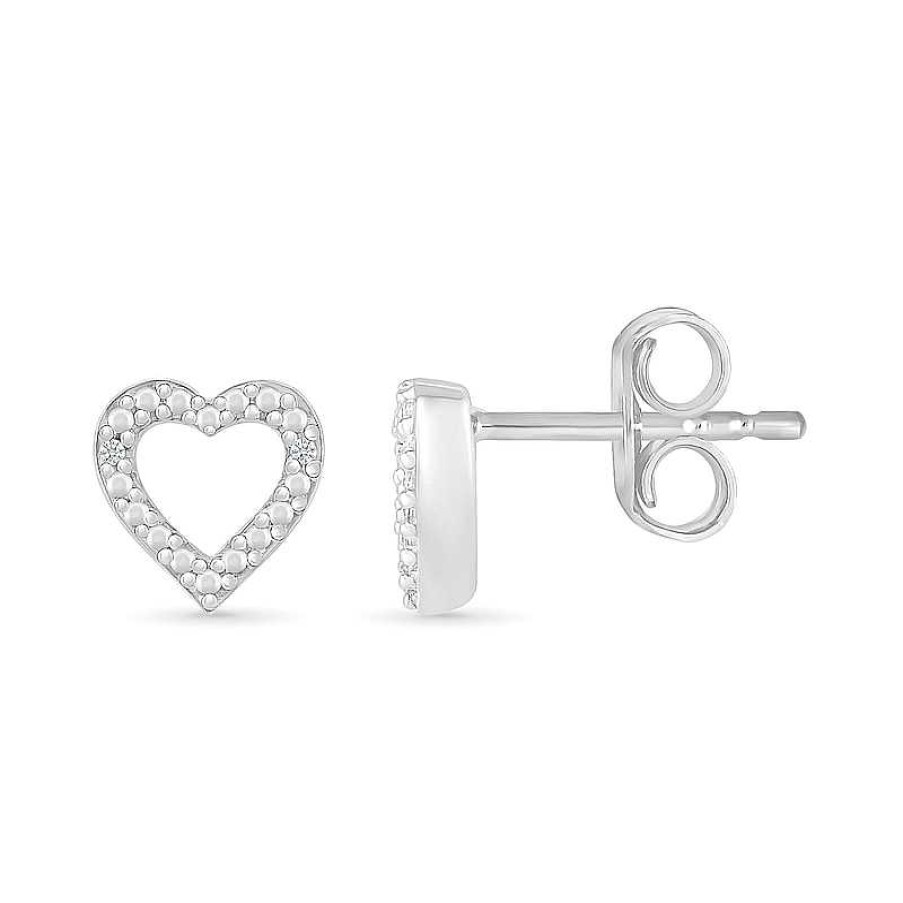 Earrings Zales | Diamond Accent Heart Outline Stud Earrings In Sterling Silver