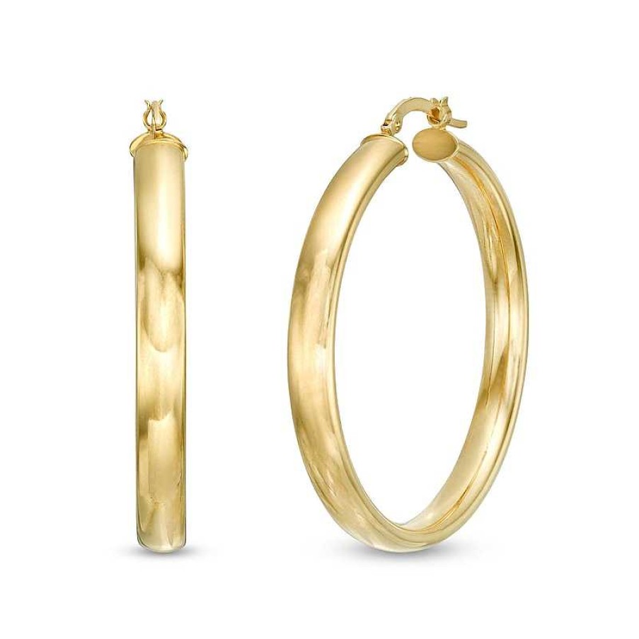 Earrings Zales | Flat 35.0Mm Hollow Hoop Earrings In 14K Gold