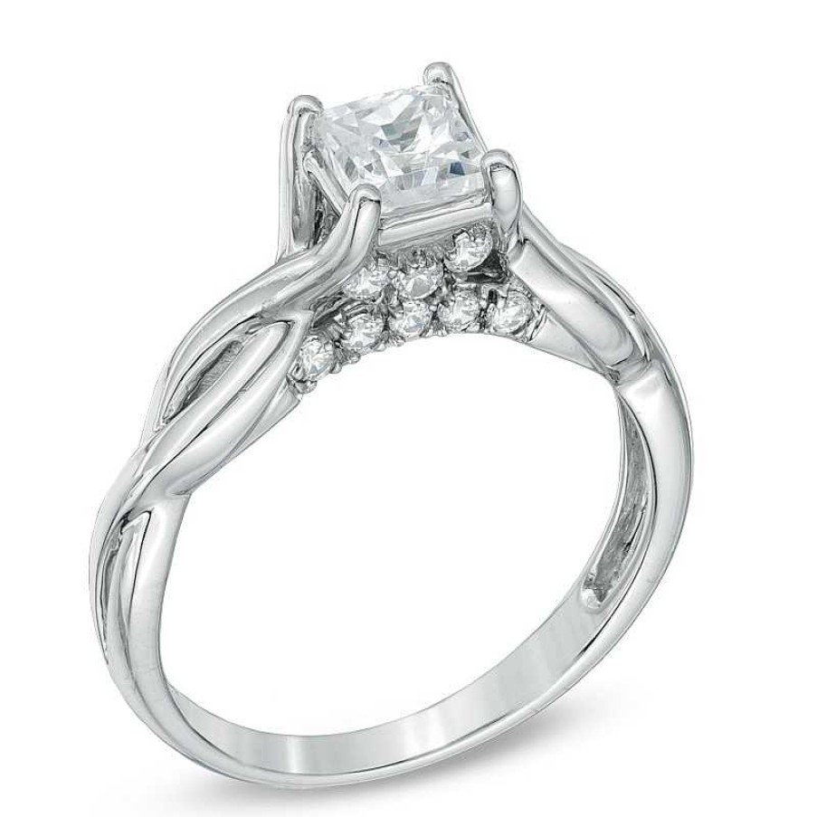 Rings Zales | 1 Ct. T.W. Princess-Cut Diamond Twist Shank Engagement Ring In 14K White Gold (J/I3)