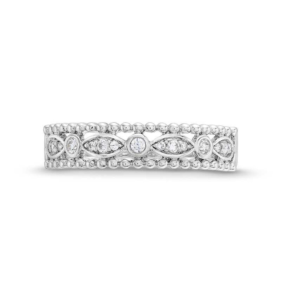 Rings Zales | 1/10 Ct. T.W. Diamond Marquise Links Beaded Edge Band In 10K White Gold