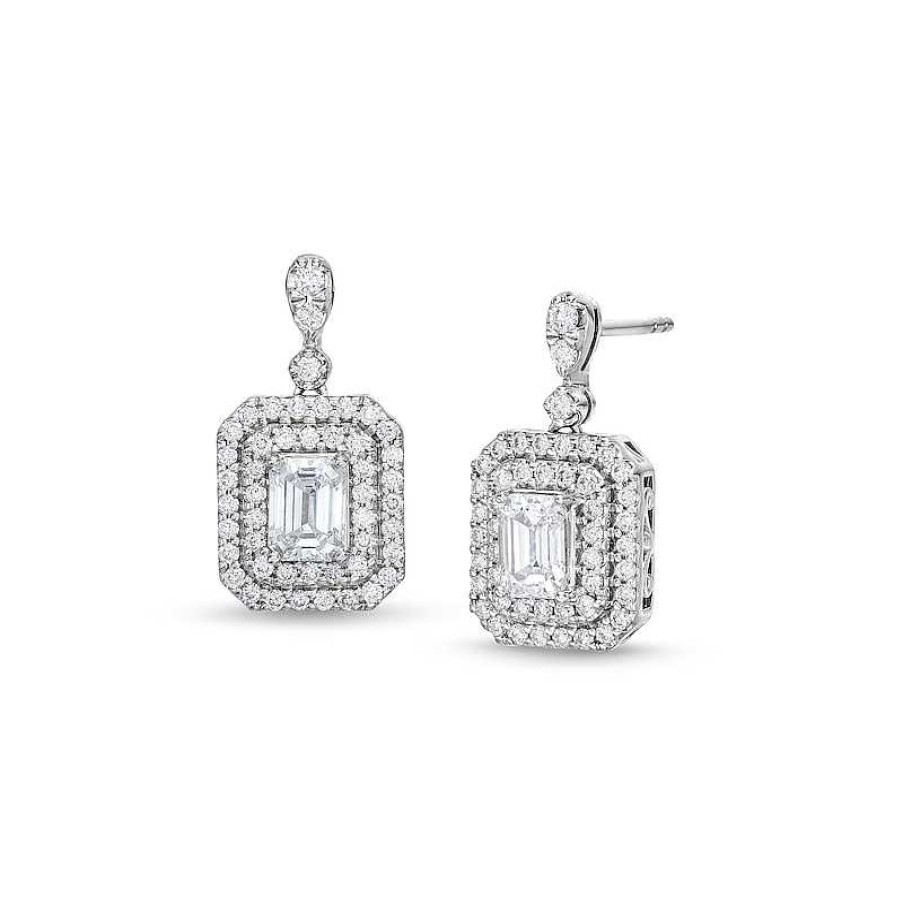 Earrings Zales | Zales X Rocksbox 1-1/2 Ct. T.W. Emerald-Cut Lab-Created Diamond Drop Earrings In 10K White Gold