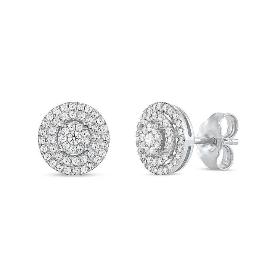 Earrings Zales | 1/4 Ct. T.W. Multi-Diamond Double Frame Stud Earrings In 10K White Gold