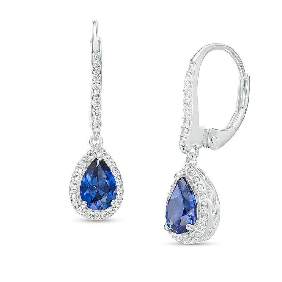 Earrings Zales | Pear-Shaped Blue And White Lab-Created Sapphire Frame Drop Earrings In Sterling Silver