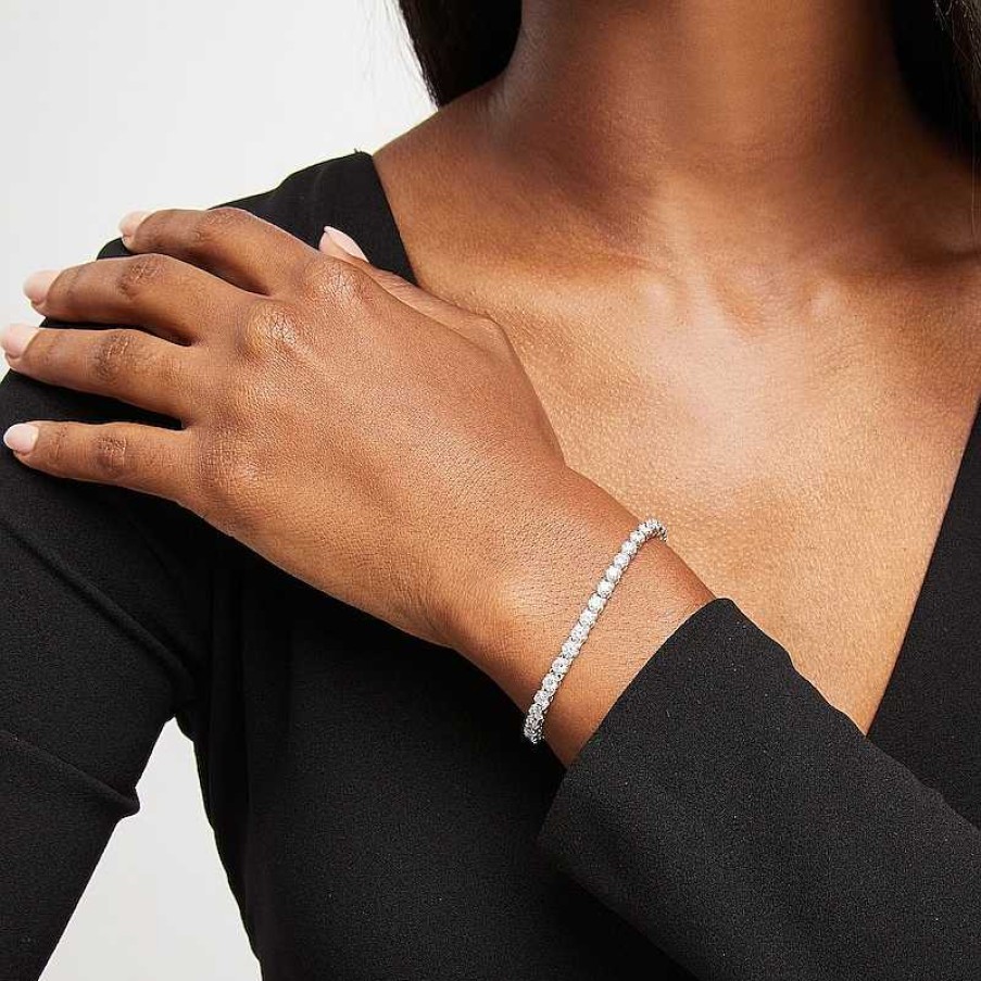 Bracelets Zales | Zales X Rocksbox 5 Ct. T.W. Lab-Created Diamond Line Bracelet In 10K White Gold