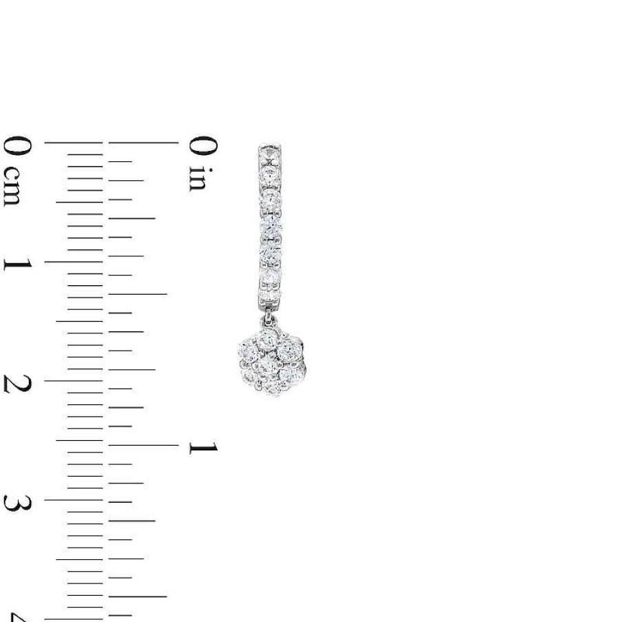 Earrings Zales | 1 Ct. T.W. Diamond Flower Dangle Hoop Earrings In 10K White Gold