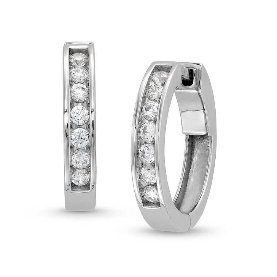 Earrings Zales | 1/2 Ct. T.W. Diamond Channel-Set Huggie Hoop Earrings In 10K White Gold