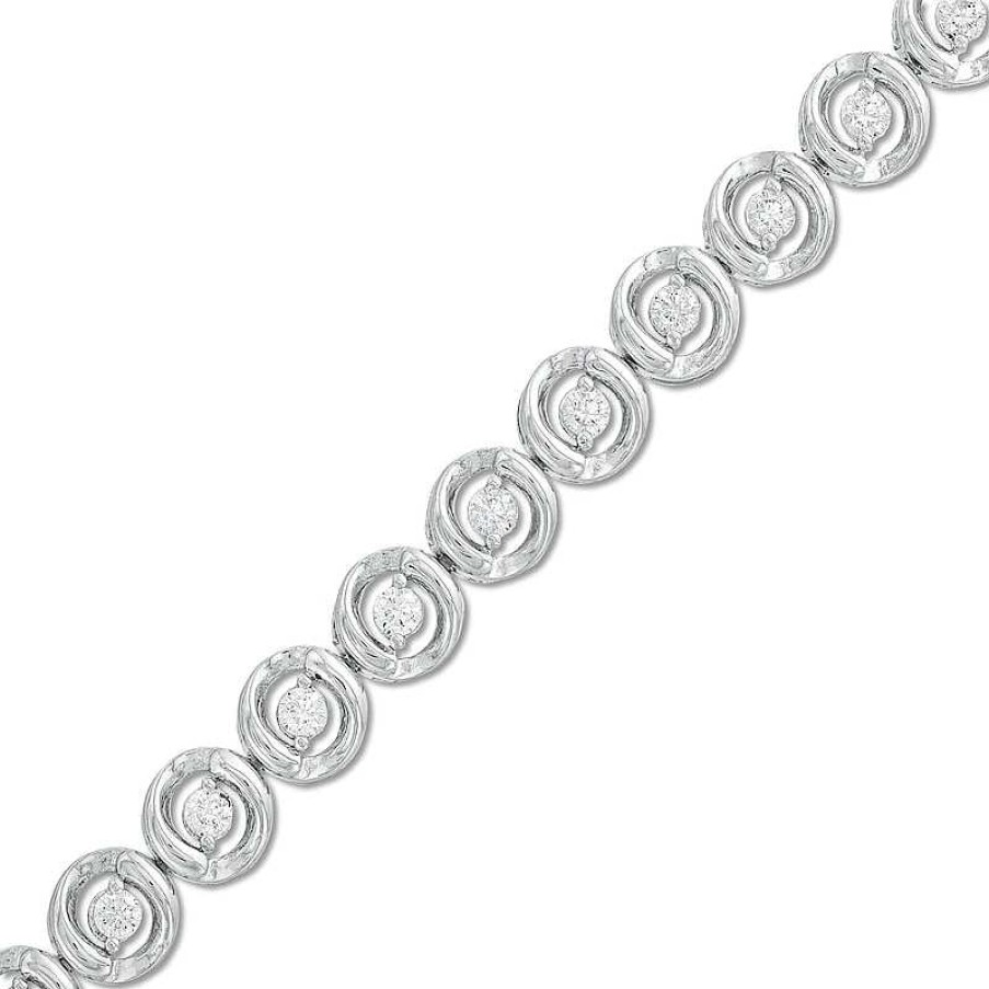 Bracelets Zales | 1 Ct. T.W. Diamond Circles Line Bracelet In 10K White Gold