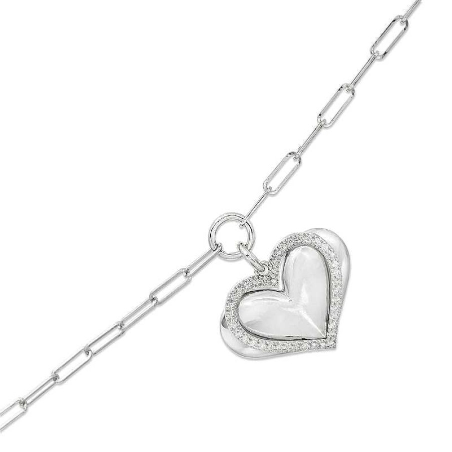 Bracelets Zales | The Kindred Heart From Vera Wang Love Collection 1/6 Ct. T.W. Diamond Heart Paper Clip Link Bracelet In Sterling Silver