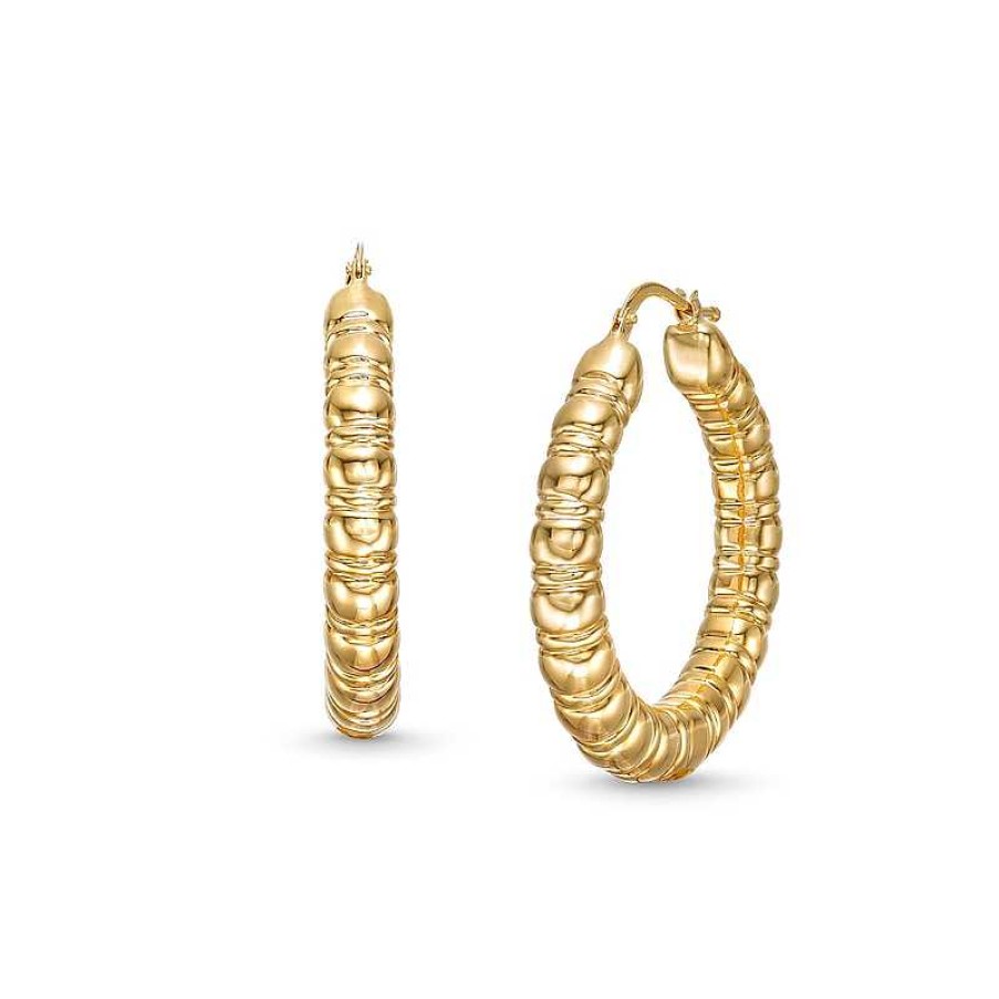 Earrings Zales | 31.0Mm Sculpted Hollow 14K Gold Hoop Earrings