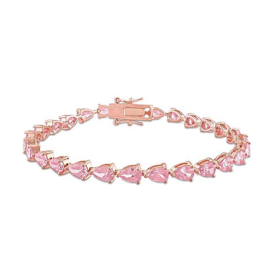 Bracelets Zales | Pear-Shaped Pink Lab-Created Sapphire Tennis Bracelet In Sterling Silver With Rose Rhodium - 7.25"