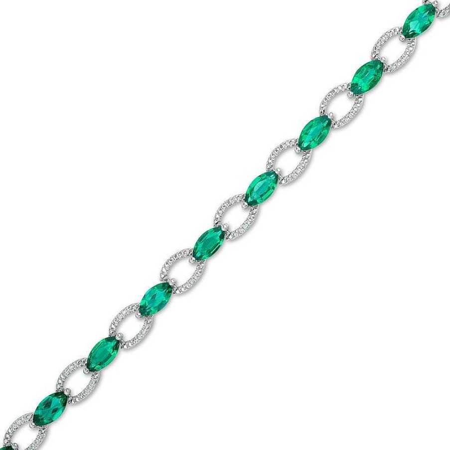 Bracelets Zales | Marquise Lab-Created Emerald Open Link Bracelet In Sterling Silver - 7.25"