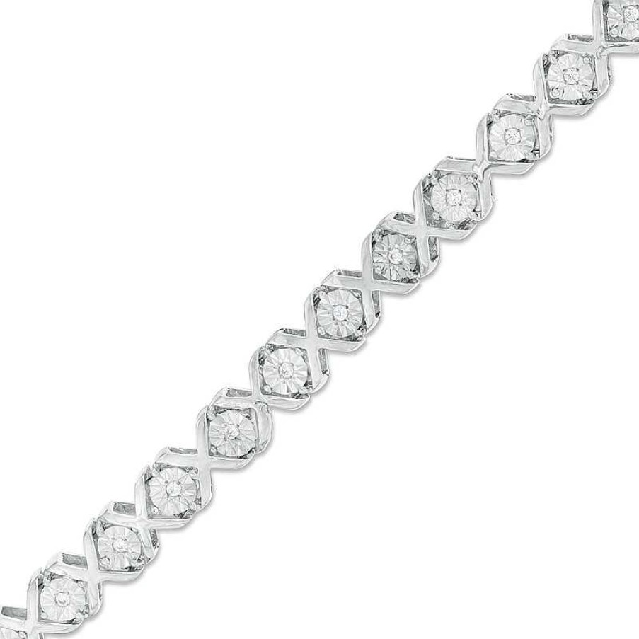 Bracelets Zales | 1/4 Ct. T.W. Diamond "Xo" Bracelet In Sterling Silver - 7.25"