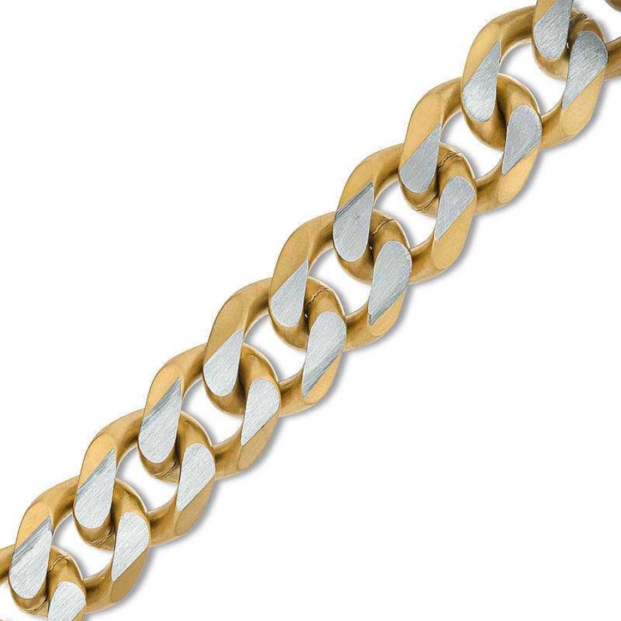 Bracelets Zales | Men'S 11.0Mm Curb Chain Bracelet In Stainless Steel And Yellow Ip - 9.0"