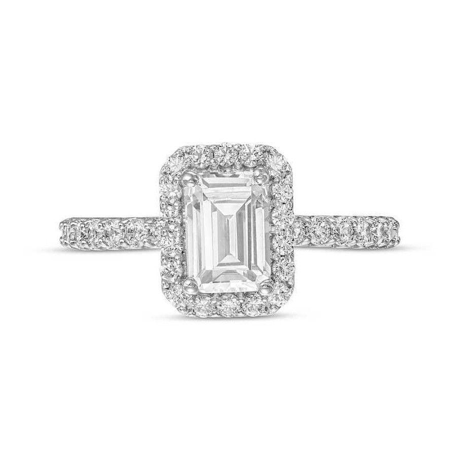 Rings Zales | 1-1/2 Ct. T.W. Certified Emerald-Cut Lab-Created Diamond Frame Engagement Ring In 14K White Gold (F/Vs2)