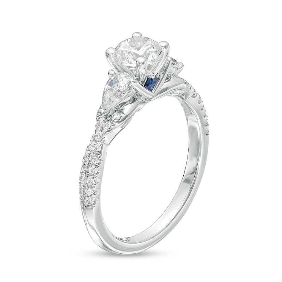 Rings Zales | Vera Wang Love Collection 1-1/3 Ct. T.W. Round And Pear-Shaped Diamond Three Stone Engagement Ring In 14K White Gold