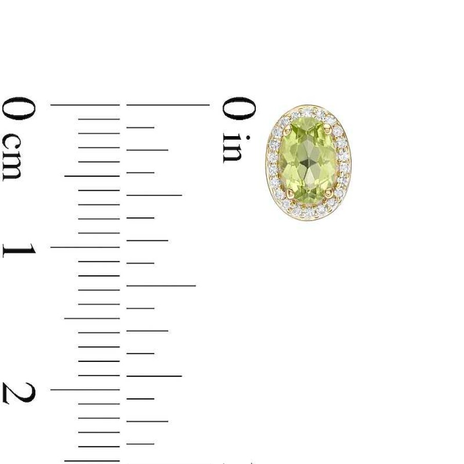 Earrings Zales | Oval Peridot And 1/10 Ct. T.W. Diamond Frame Stud Earrings In 10K Gold