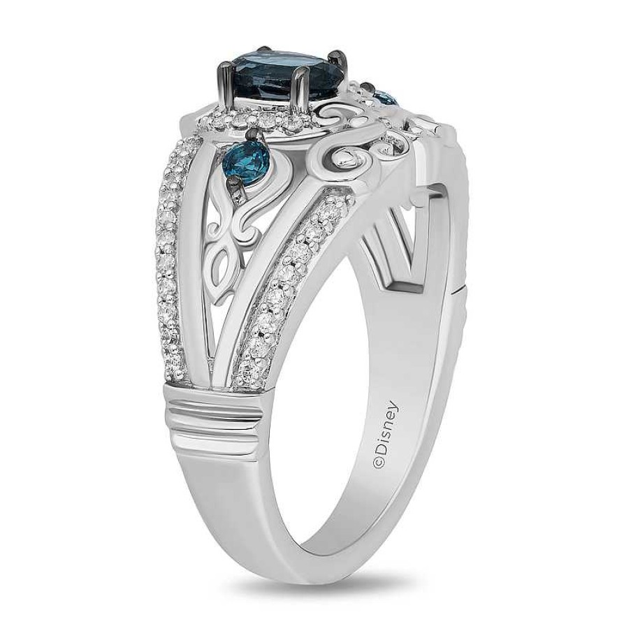 Rings Zales | Enchanted Disney Cinderella Oval London Blue Topaz And 1/5 Ct. T.W. Diamond Carriage Ring In Sterling Silver