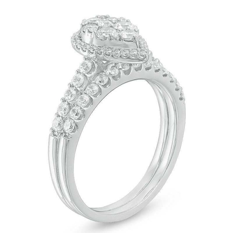 Rings Zales | 1 Ct. T.W. Multi-Diamond Pear-Shaped Frame Bridal Set In 14K White Gold