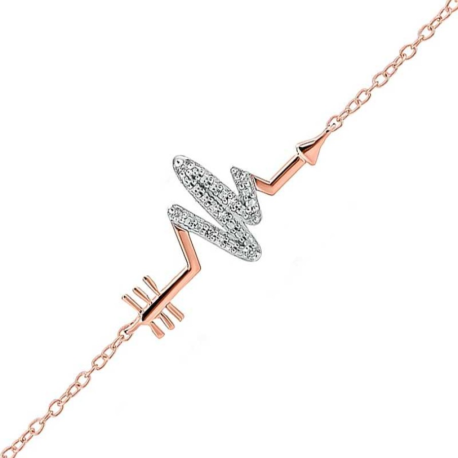 Bracelets Zales | Diamond Accent Sideways Heartbeat Arrow Anklet In Sterling Silver With 14K Rose Gold Plate - 10"