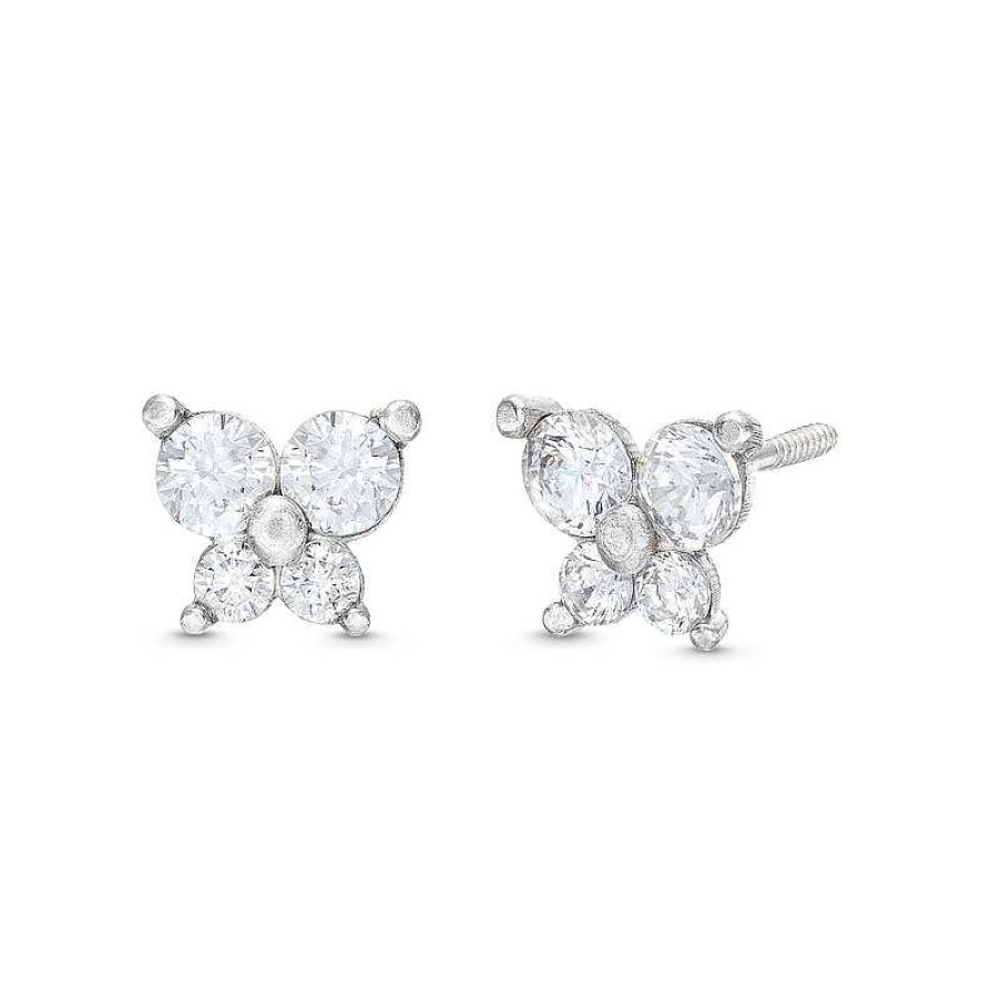 Earrings Zales | Child'S Cubic Zirconia Butterfly Stud Earrings In 14K White Gold