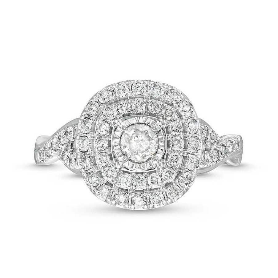 Rings Zales | 3/4 Ct. T.W. Diamond Miracle Double Frame Ring In 10K White Gold