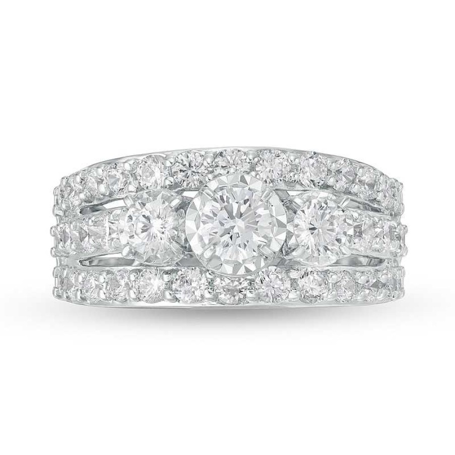 Rings Zales | 2 Ct. T.W. Diamond Past Present Future® Multi-Row Engagement Ring In 14K White Gold (I/I2)