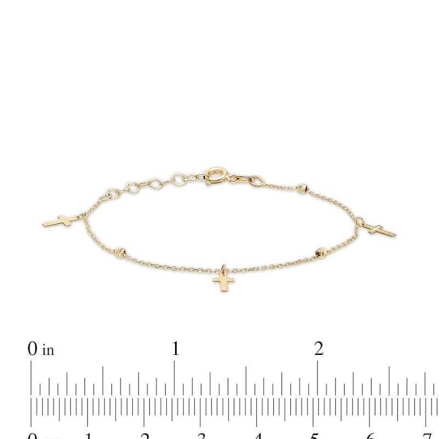 Bracelets Zales | Child'S Dangle Cross Station Bracelet In 14K Gold – 6.0"