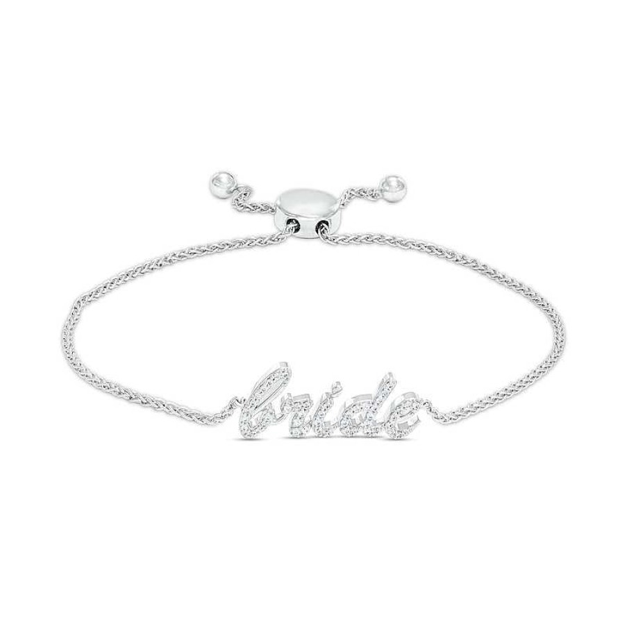 Bracelets Zales | 1/4 Ct. T.W. Diamond Cursive "Bride" Bolo Bracelet In Sterling Silver – 9.5"