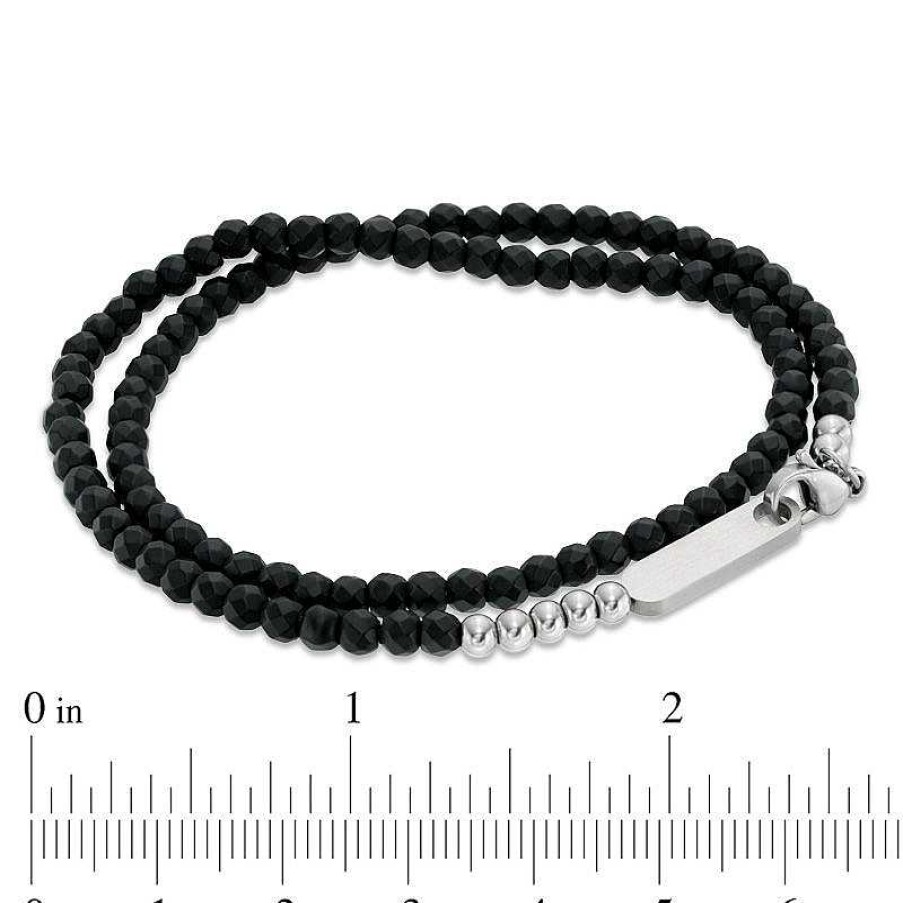 Bracelets Zales | Men'S 4.0Mm Hematite Bead Wrap-Around Bracelet With Stainless Steel Closure