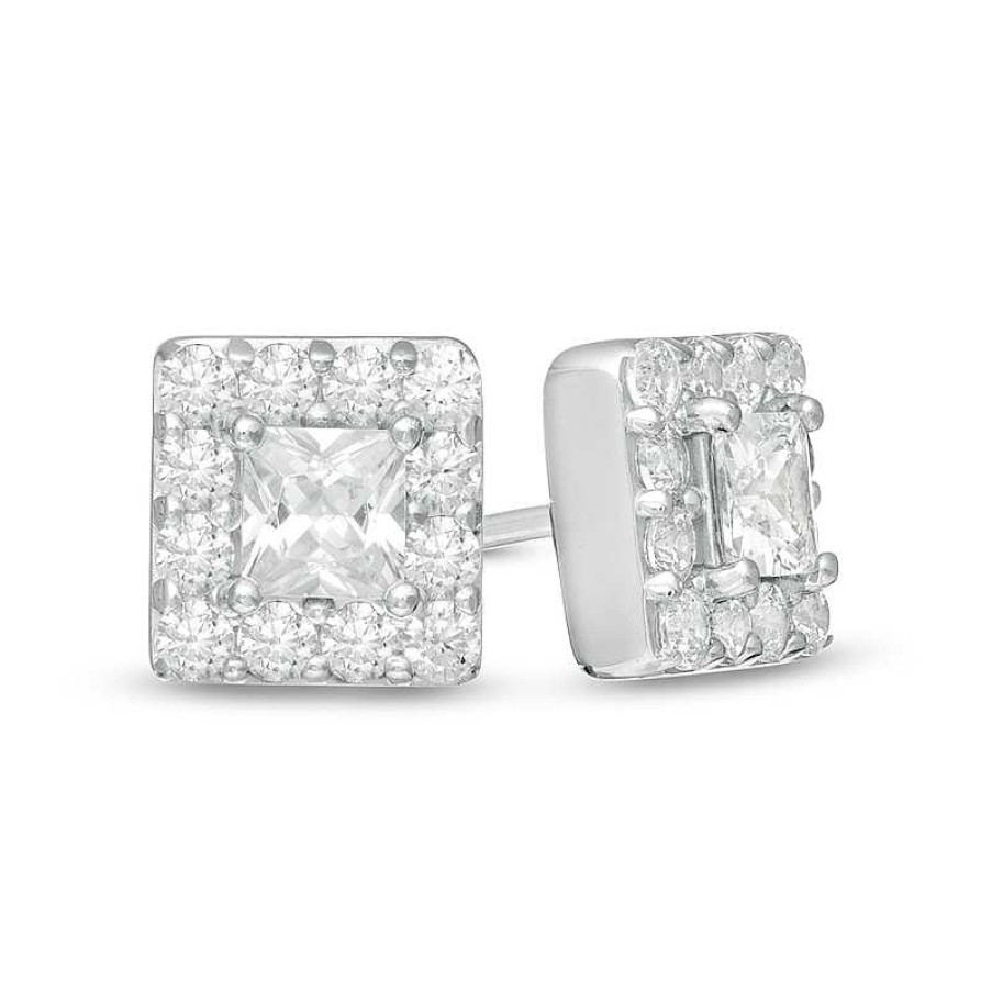 Earrings Zales | Vera Wang Men 1 Ct. T.W. Square-Cut Diamond Frame Stud Earrings In 10K White Gold