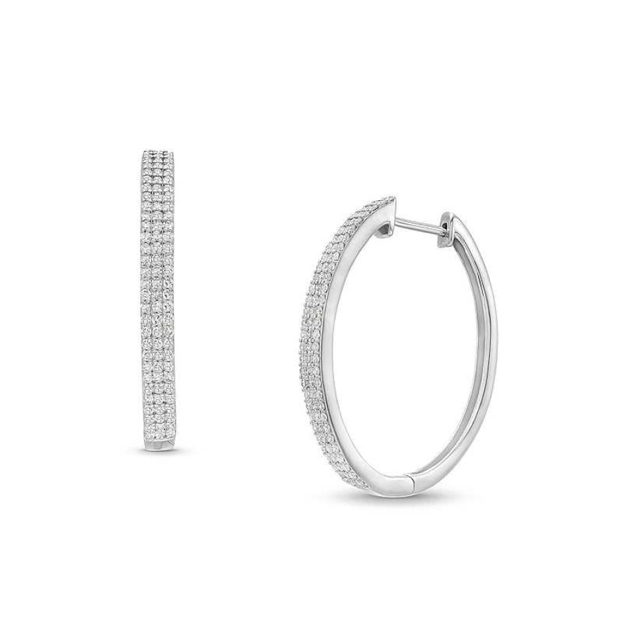 Earrings Zales | 1 Ct. T.W. Diamond Triple Row Oval Hoop Earrings In Sterling Silver