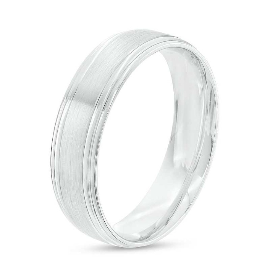 Rings Zales | Men'S 6.0Mm Brushed Satin Band In 14K White Gold